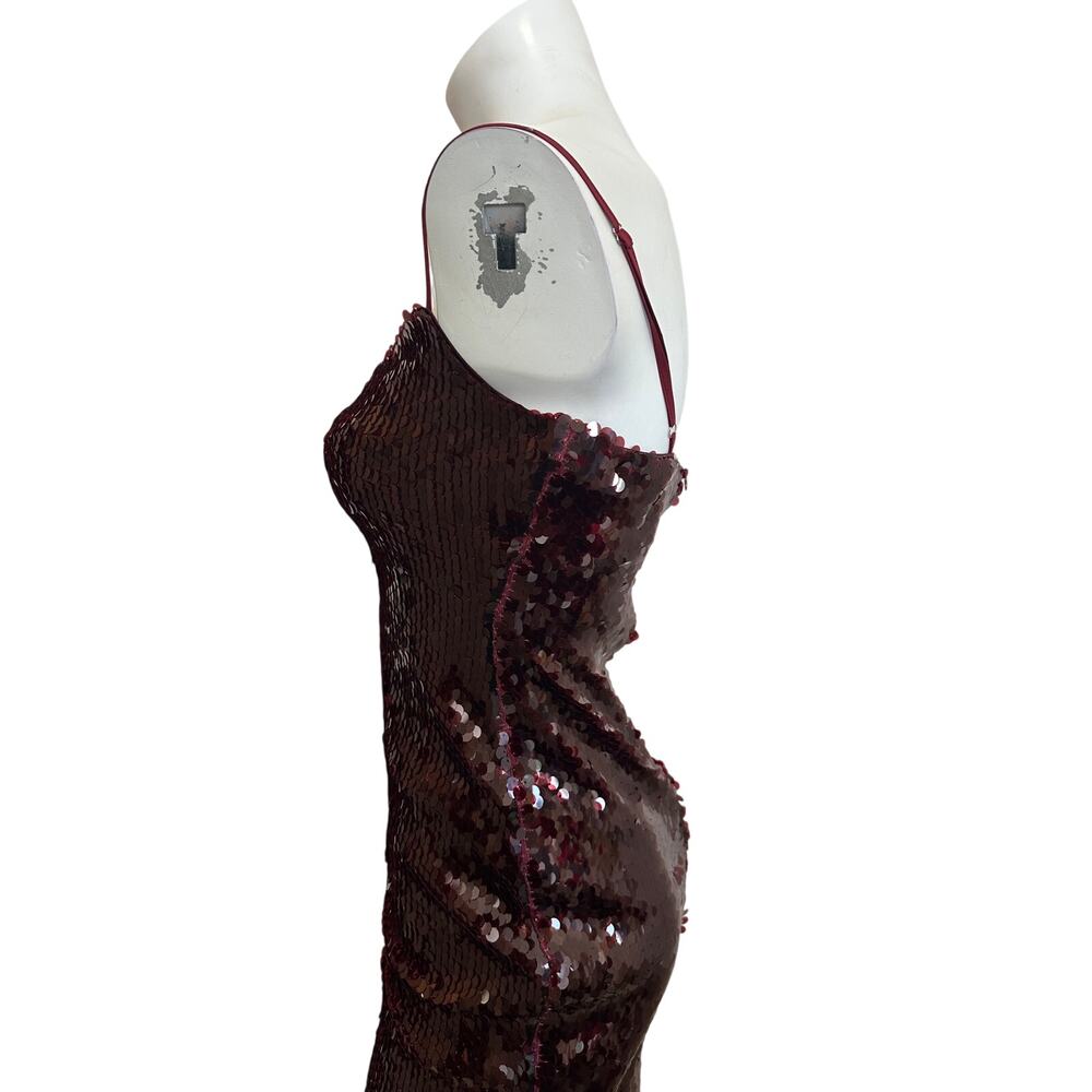 Runaway The Label Burgundy Sequin Midi Dress Revolve NWT Side Slit S US 4 - Picture 5 of 13